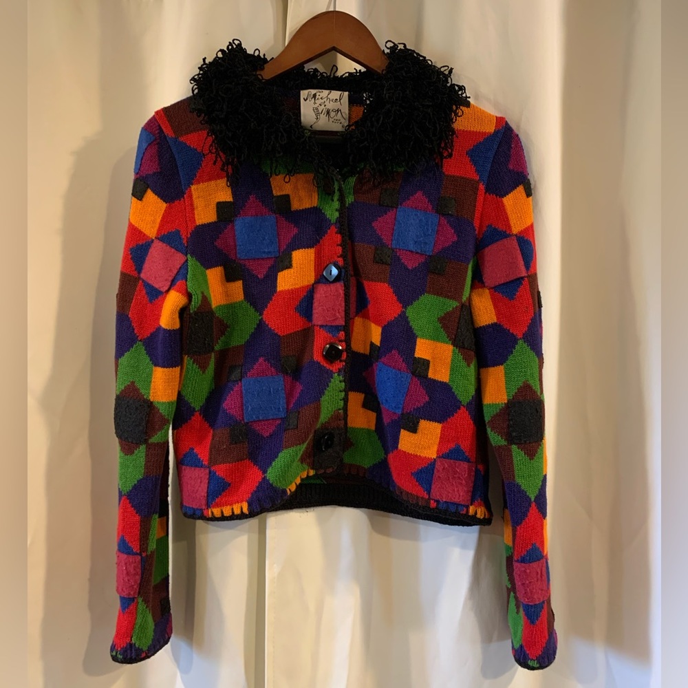 VTG Michael Simon New York Cardigan Sweater Small Concealed Buttons Art To Wear